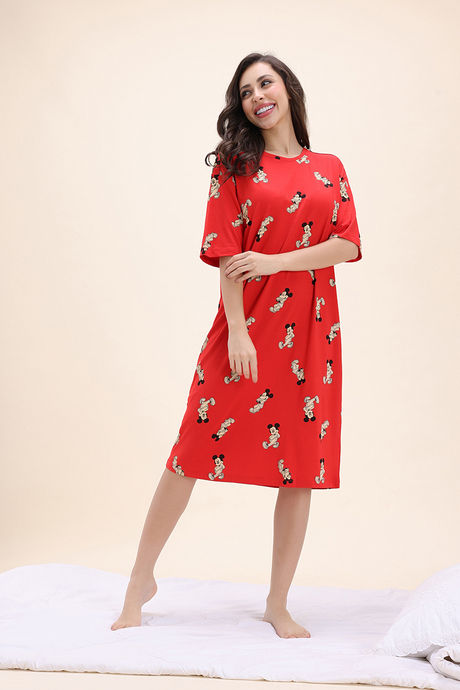 Zivame Mickey and Friends Knit Cotton Lifewear Dress - High Rise Red — image 2